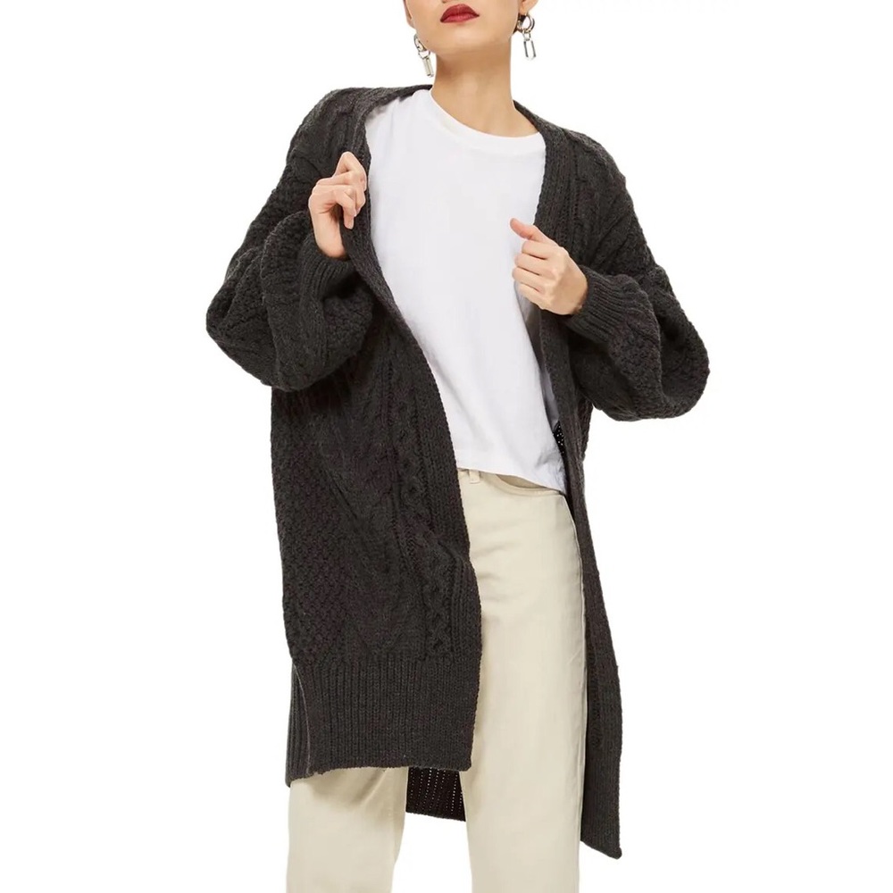 Topshop Gray Long Open Front Cardi